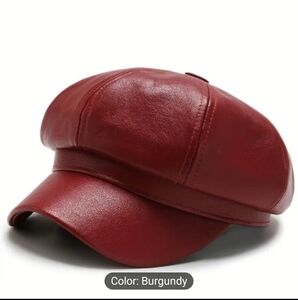 Leather Newsboy Cap Burgundy